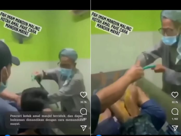 Maling kotak amal dimandikan seperti jenazah (Instagram)