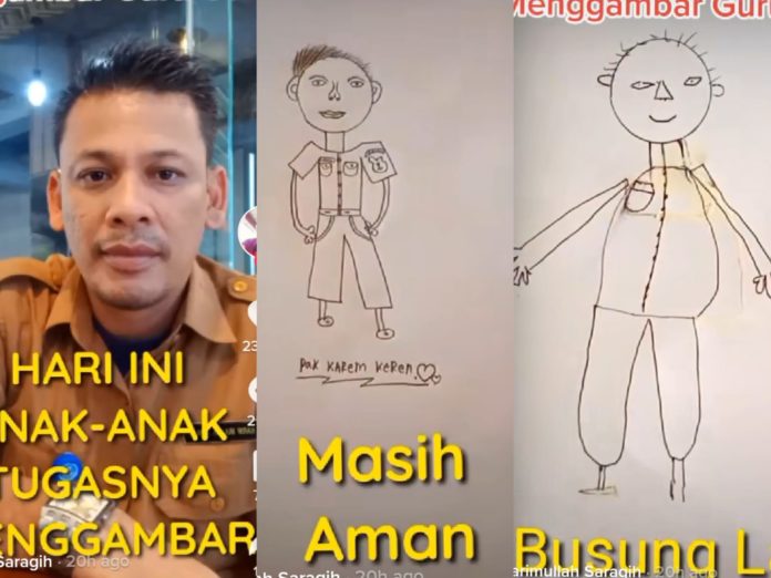 Guru bagikan tugas gambar murid