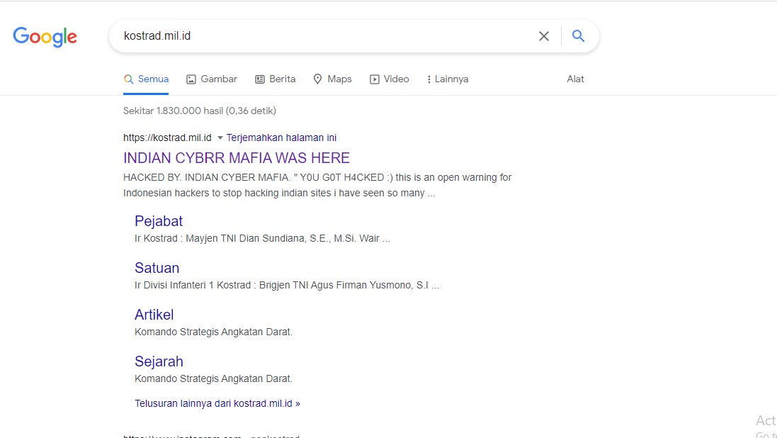 Laman TNI AD diserang peretas dari India
