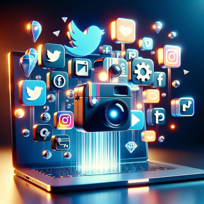 Neon,3d,Image,Of,Laptop,Social,Media,Ad,Buying,On